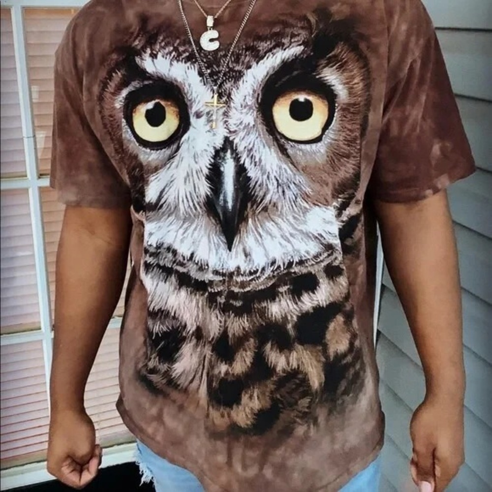 The Mountain Owl Graphic T-Shirt Mens XL Brown Cotton Nature Animal Tee